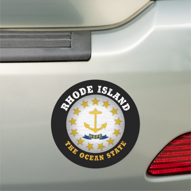RHODE ISLAND OCEAN STATE STATE FLAG CAR MAGNET (In Situ)
