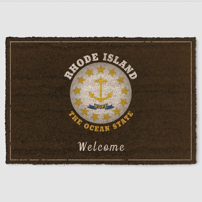 RHODE ISLAND OCEAN STATE STATE FLAG FIBER DOORMAT (Front)
