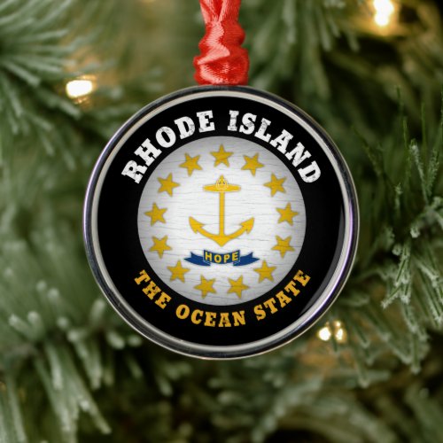 RHODE ISLAND OCEAN STATE STATE FLAG METAL ORNAMENT