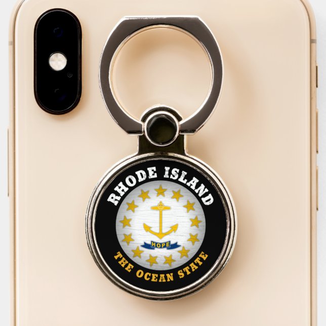 RHODE ISLAND OCEAN STATE STATE FLAG PHONE RING STAND (Close Up)