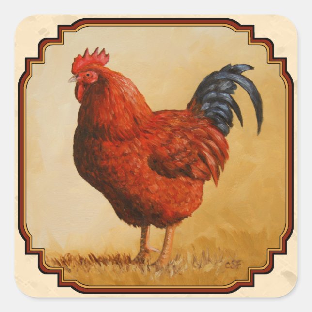 Rhode Island Red Chicken Beige Square Sticker (Front)