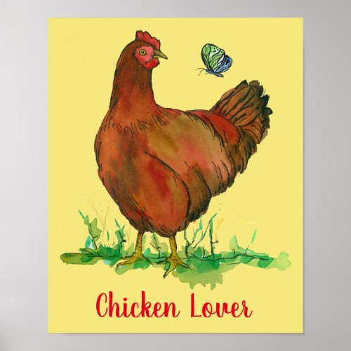 Rhode Island Red Chicken Lover Watercolor Poster