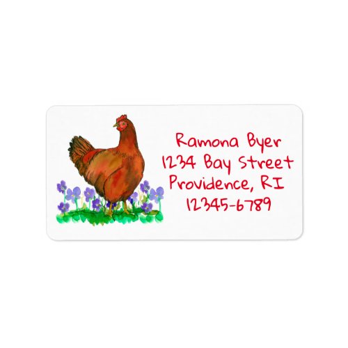 Rhode Island Red Chicken Watercolor Return Address Label