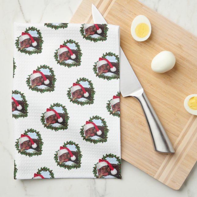 Rhode Island Red Chicken Wreath Christmas Kitchen Towel (Quarter Fold)