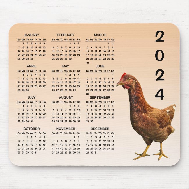 Rhode Island Red Hen 2024 Calendar Mousepad
