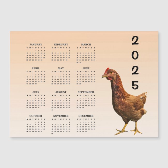 Rhode Island Red Hen 2025 Calendar Magnetic Card