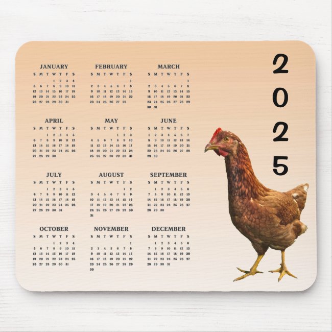 Rhode Island Red Hen 2025 Calendar Mousepad