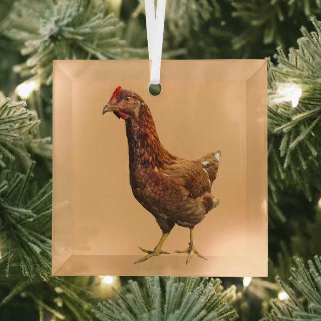 Rhode Island Red Hen Beveled Glass Ornament