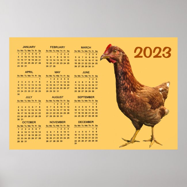 Rhode Island Red Hen Chicken 2023 Calendar Poster