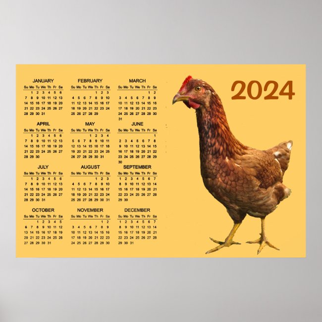 Rhode Island Red Hen Chicken 2024 Calendar Poster