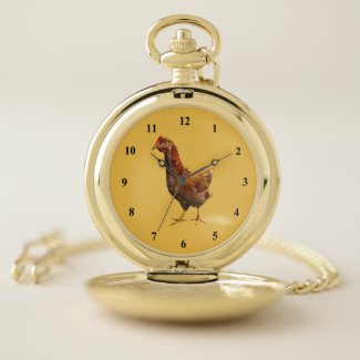 Rhode Island Red Hen Chicken Bird Pocket Watch