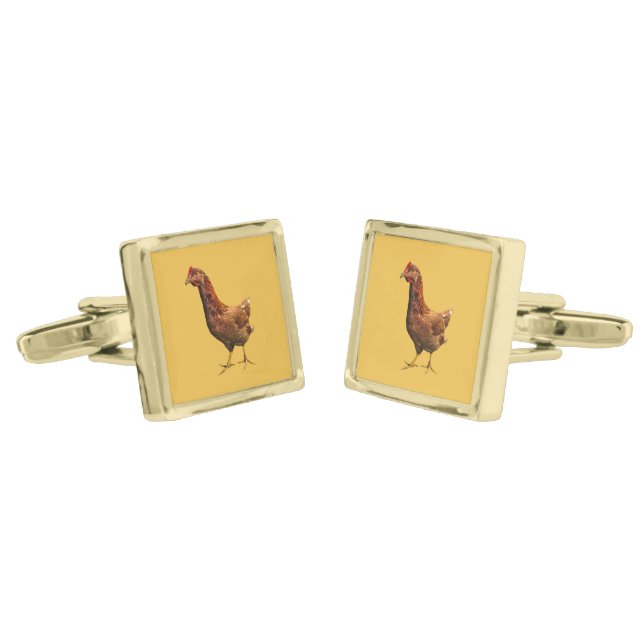 Rhode Island Red Hen Chicken Cufflinks (Angled)