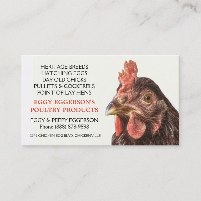 Rhode Island Red Hen Chicken Egg Farmer Business Card (Front)