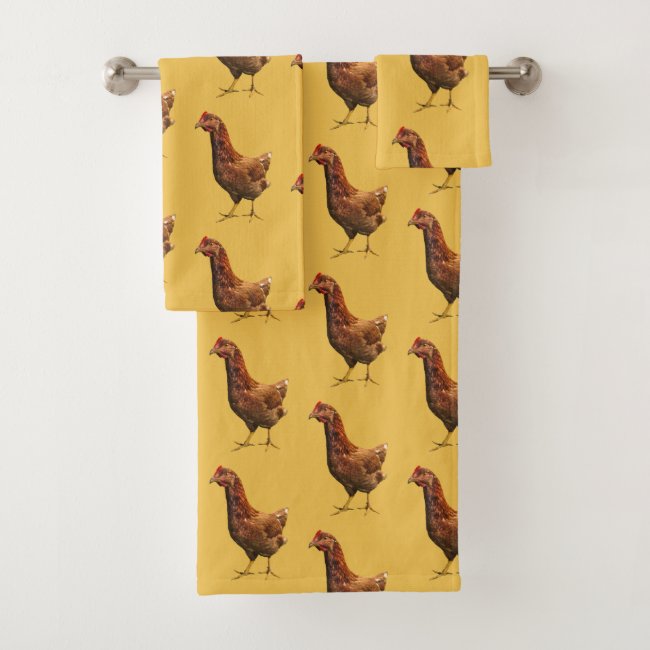 Rhode Island Red Hen Chicken Yellow Towel Set