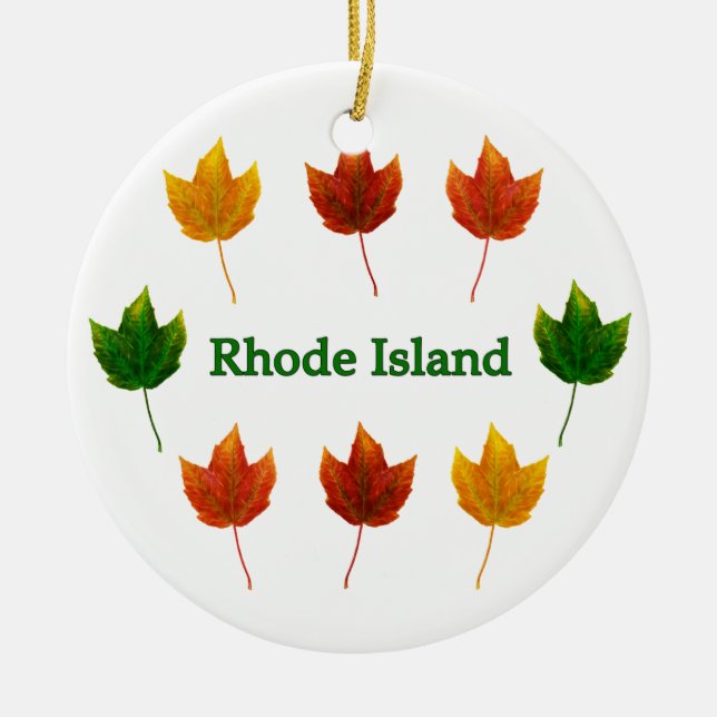 Rhode Island (red maple leaves) Ceramic Ornament (Front)