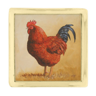 Rhode Island Red Rooster Chicken Gold Finish Lapel Pin