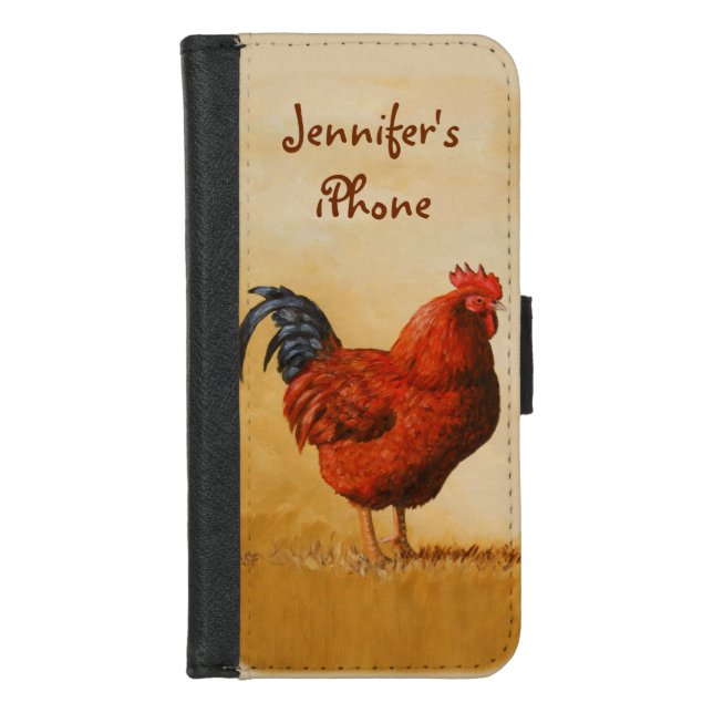 Rhode Island Red Rooster Chicken iPhone Wallet Case (Front)