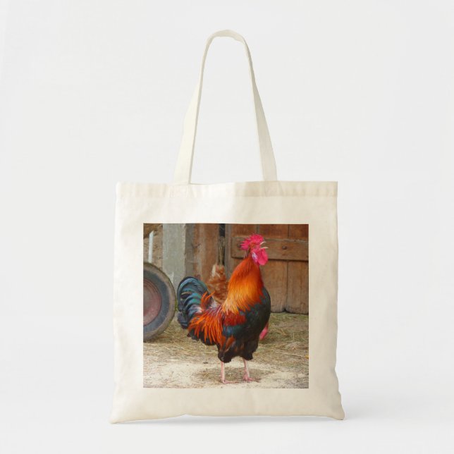 Rhode Island Red Rooster Crowing in Barnyard Tote Bag (Front)
