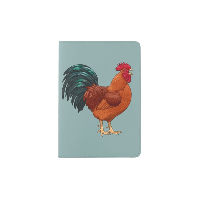 Rhode Island Red Rooster Crowing Passport Holder (Front)