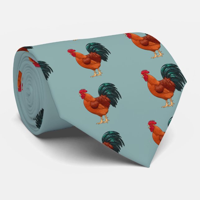 Rhode Island Red Rooster Crowing Tie (Rolled)