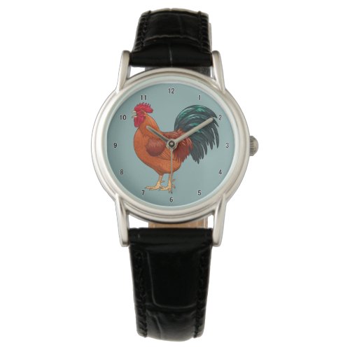 Rhode Island Red Rooster Crowing Watch