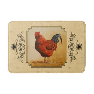 Rhode Island Red Rooster Yellow Background Bathroom Mat