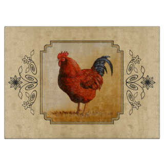 Rhode Island Red Rooster Yellow Background Cutting Board