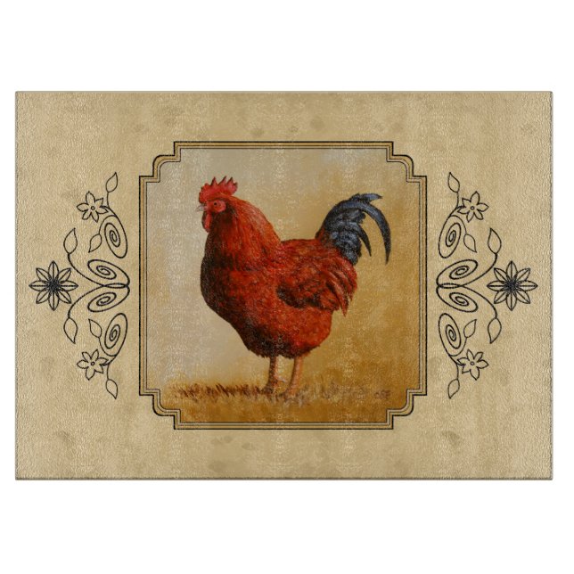 Rhode Island Red Rooster Yellow Background Cutting Board (Front)