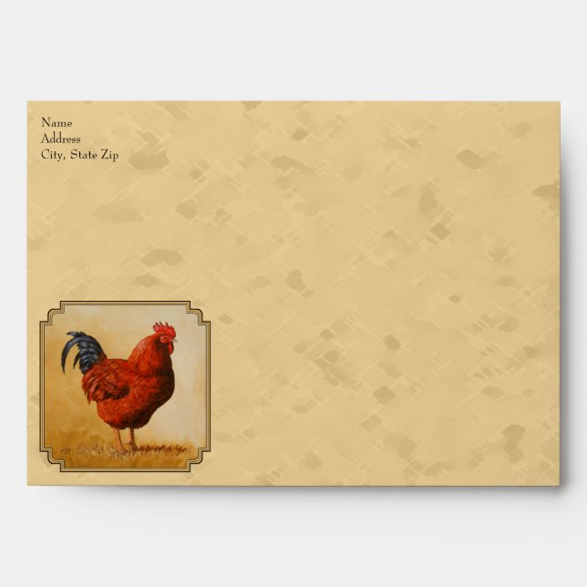 Rhode Island Red Rooster Yellow Background Envelope (Front)