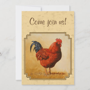 Rhode Island Red Rooster Yellow Background Invitation