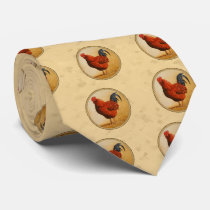 Rhode Island Red Rooster Yellow Background Neck Tie