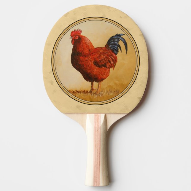 Rhode Island Red Rooster Yellow Background Ping-Pong Paddle (Front)
