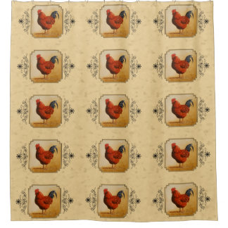 Rhode Island Red Rooster Yellow Background Shower Curtain