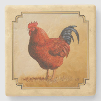Rhode Island Red Rooster Yellow Background Stone Coaster