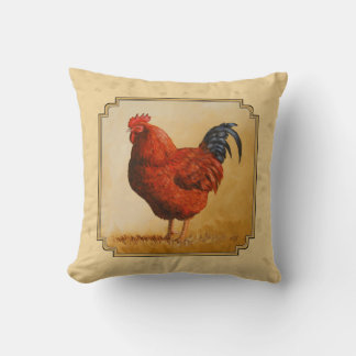 Rhode Island Red Rooster Yellow Background Throw Pillow