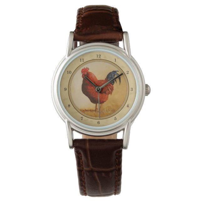 Rhode Island Red Rooster Yellow Background Watch (Front)