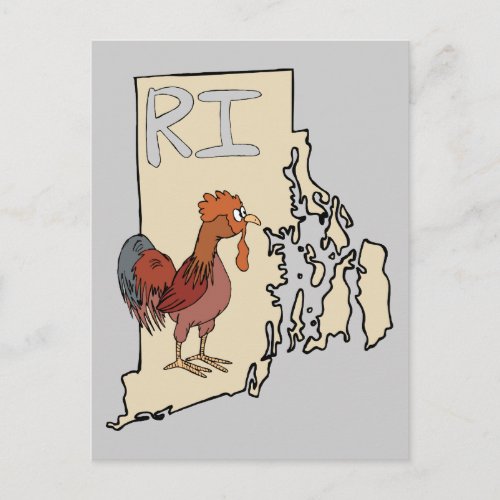 Rhode Island RI Map  Cartoon Red Chicken Art Postcard