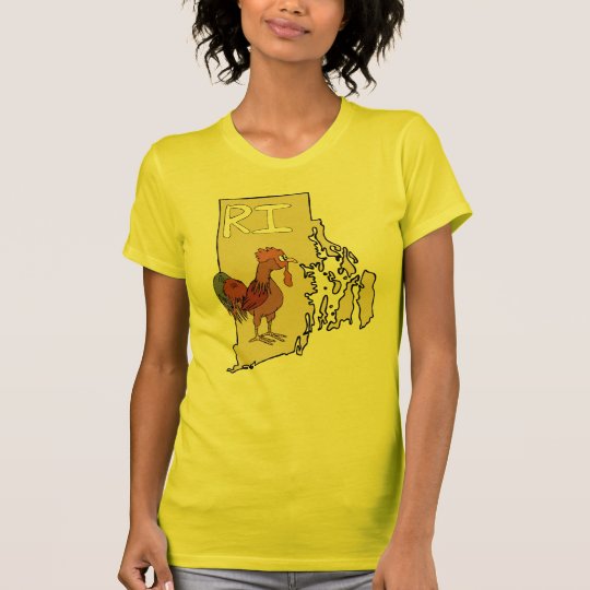 Rhode Island RI Map & Cartoon Red Chicken Art T-Shirt
