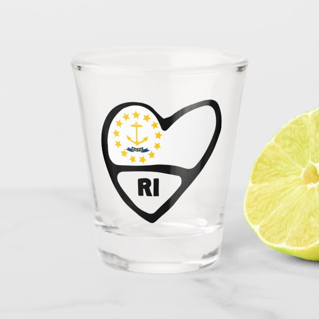 Rhode Island, RI State Flag In Heart  Shot Glass (Front)