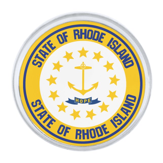 Rhode Island Round Emblem Silver Finish Lapel Pin (Front)