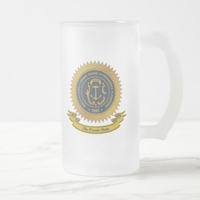 Rhode Island Seal Frosted Glass Beer Mug (Right)