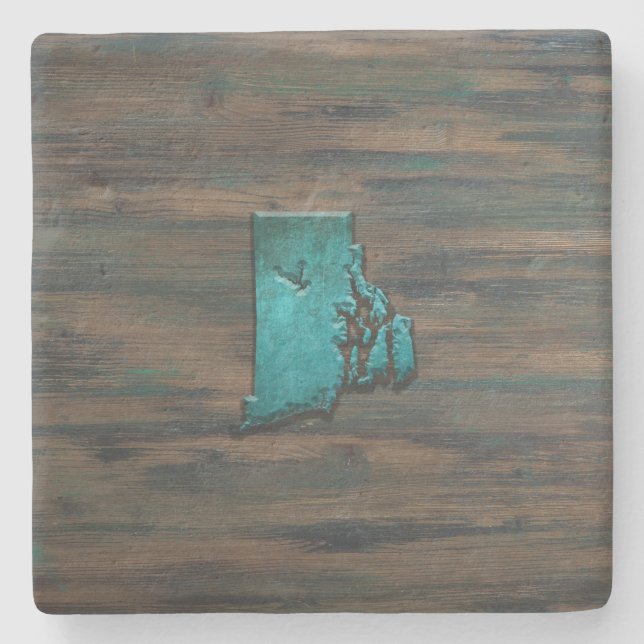Rhode Island Shape Teal Stone Coaster (Front)