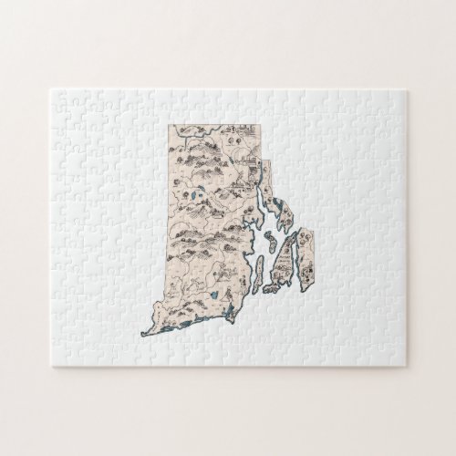 Rhode Island Shaped Vintage Picture Map Jigsaw Puzzle