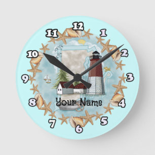 Rhode Island Shell Lighthouse  Round Clock