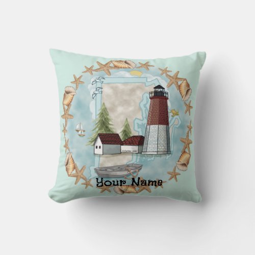 Rhode Island Shells Lighthouse custom name Pillow