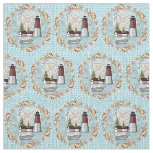 Rhode Island Shells Lighthouse Fabric