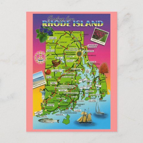 Rhode Island State Map Postcard