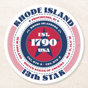 Rhode Island State Red White Blue Round Paper Coaster