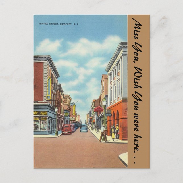 Rhode Island, Thames Street, Newport Postcard (Front)