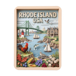 Rhode Island Travel Coastal Landmarks Layered Art Magnet